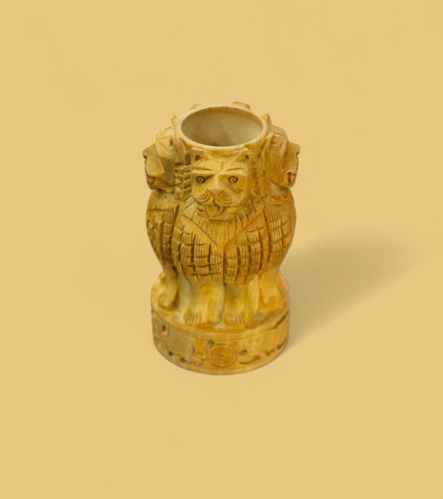 Eco Ashoka Stambha Pen Stand – Handcrafted Heritage Holder, Lion Capital of Ashoka Design - Retail Maharaj