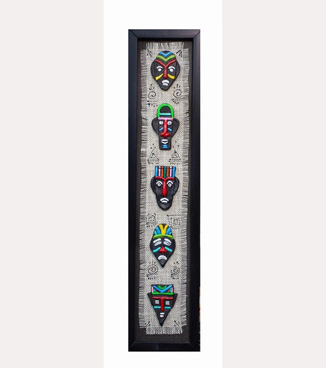 5 Tribal Face Wall Art Panel – Handcrafted Inspired by Tribal Art - Retail Maharaj