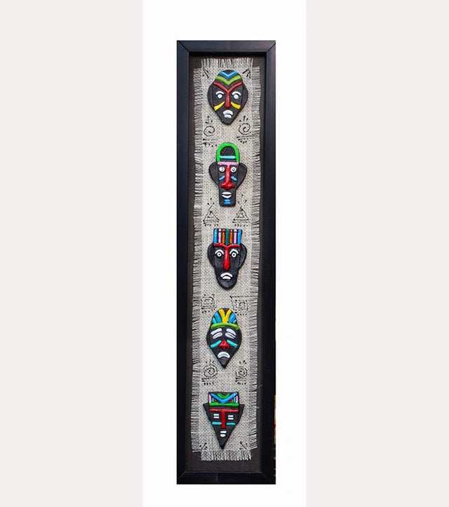 5 Tribal Face Wall Art Panel – Handcrafted Inspired by Tribal Art - Retail Maharaj