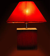 Handcrafted Wooden Table Lamp with Red Fabric Shade – Ambient Décor Accent - Retail Maharaj