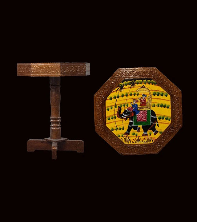 Royal March Hand-Painted Wooden Table – Indian Folk Art - Retail Maharaj