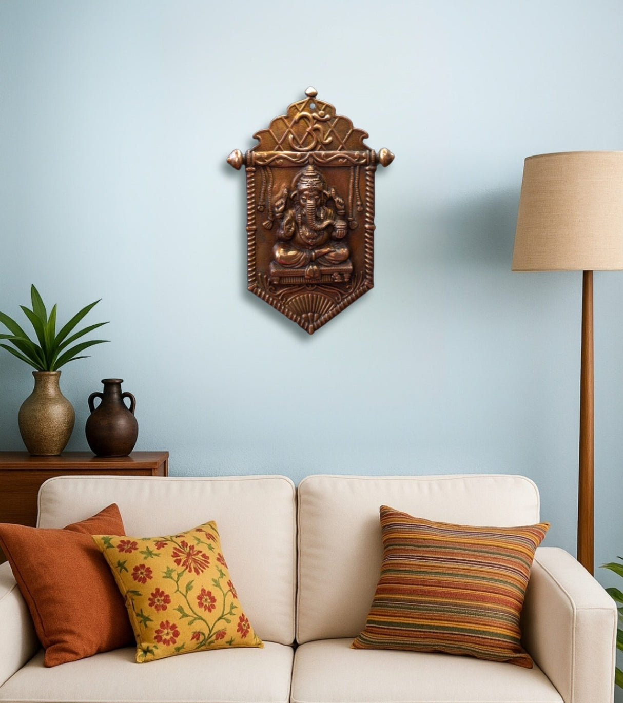 Antique Brass Lord Ganesha Wall Plaque with Om | Handcrafted Spiritual Décor for Pooja Room, Entryway & Home Sanctuaries - Retail Maharaj