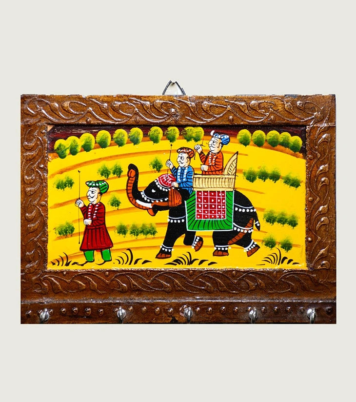 Wooden Dhola Maru Key Holder – Hand-Painted Rajasthani Folk Art - Retail Maharaj