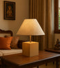 Handcrafted Minimalist Lamp with Handwoven Cotton Shade and Wooden Base – Ambient Lighting for Bedroom or Study - Retail Maharaj