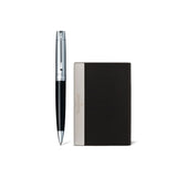 Sheaffer 100 Ballpoint Pen with Business Card Holder Gift Set Glossy Black Chrome