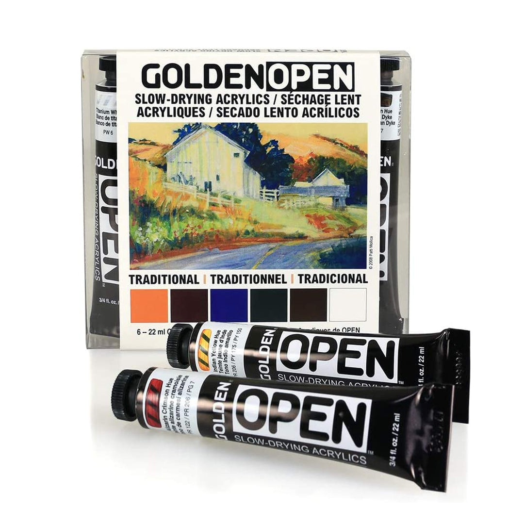 Golden Open Acrylic Traditional Color Set of 6 Slow Drying Professional Paints