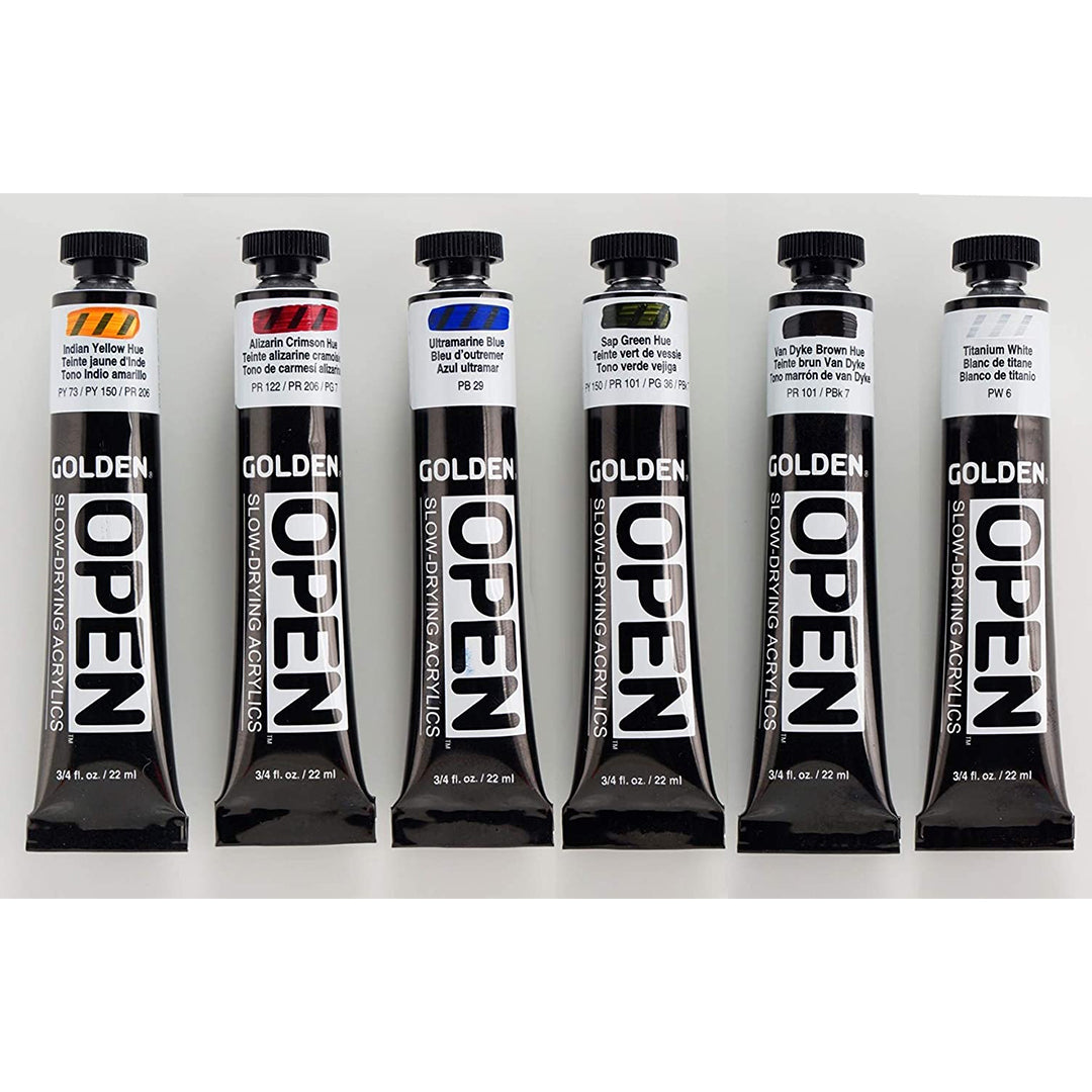 Golden Open Acrylic Traditional Color Set of 6 Slow Drying Professional Paints