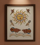 Authentic Gond Painting – Sun God, Celestial Birds & Harmony Art Handmade Tribal Folk Art (11 × 15 Inch)