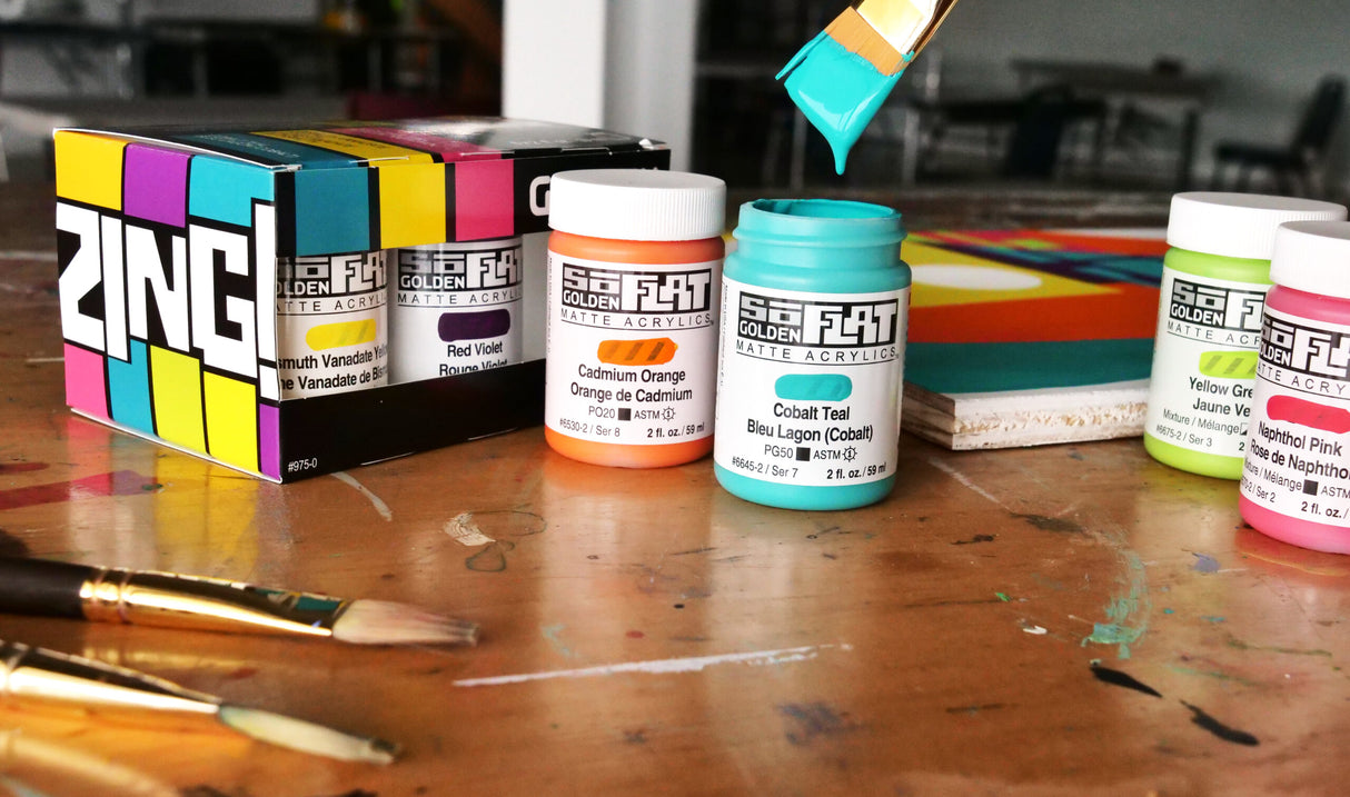 Golden SoFlat Matte Acrylic Paint Zing Set High Chroma Matte Colours with Smooth Leveling for Bold Professional Artwork