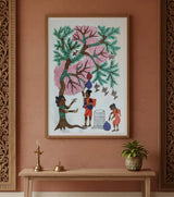Authentic Gond Painting – Water Carriers & Tree of Life Handmade Tribal Folk Art (11 × 15 Inch)