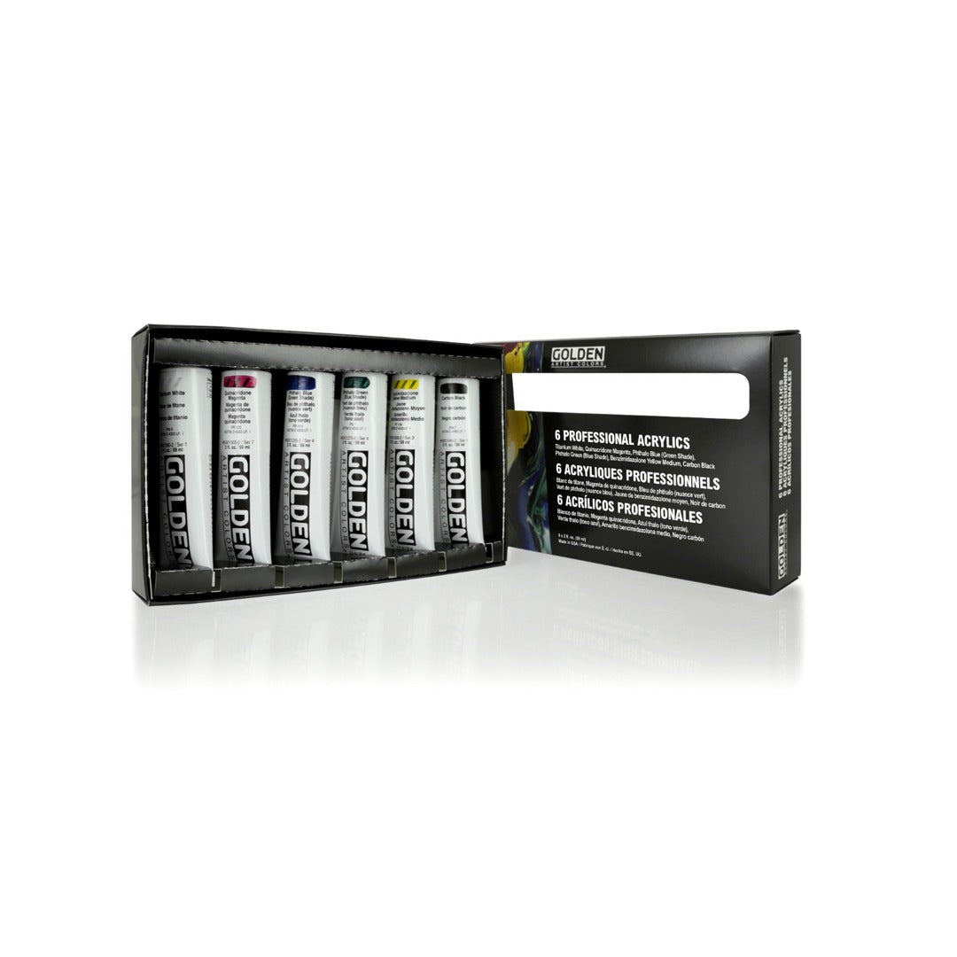 Golden Professional Heavy Body Acrylic Set of 6 High Viscosity Artist Paints for Mixing Rich Textured Studio Artwork