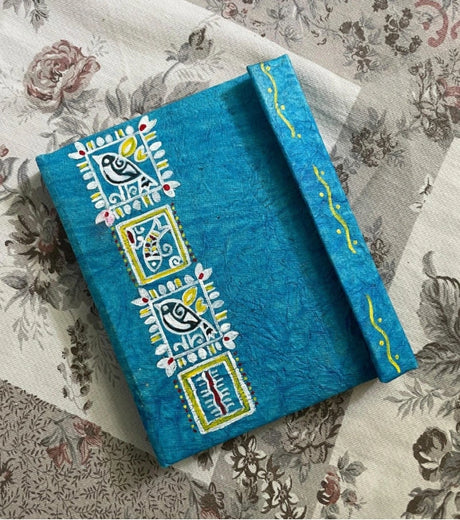 Baul Jatra Eco Folder – Turquoise Blue Hand-Painted Recycled Paper Folder | Baul Art Stationery by Underprivileged Children - Retail Maharaj