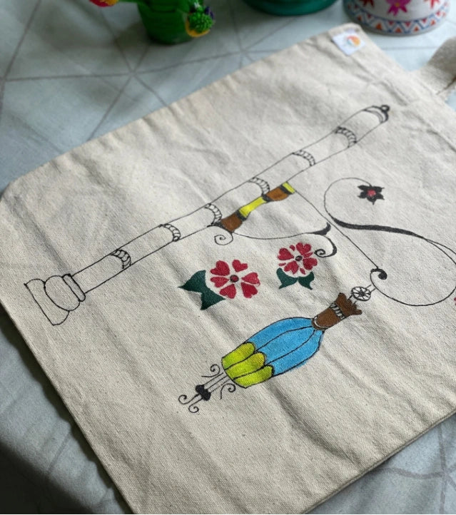 Hand-Painted Tote Bag by Innocent Hand - Eco-Friendly Cotton, Feathered Design, Youthful Art - Retail Maharaj
