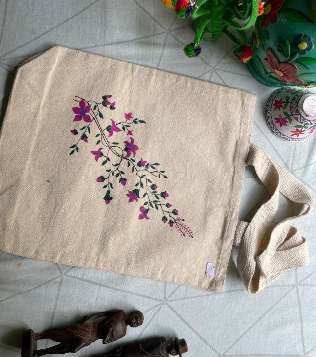 Hand-Painted Tote Bag by Innocent Hand - Eco-Friendly Cotton, Feathered Design, Youthful Art - Retail Maharaj