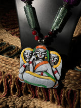 Tribal Sisters Statement Set – Hand-Painted Clay Pendant Necklace & Matching Earrings