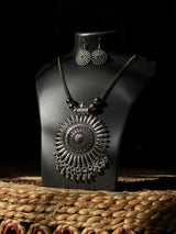 Tribal Sunburst Pendant Set – Oxidized German Silver Necklace & Earrings