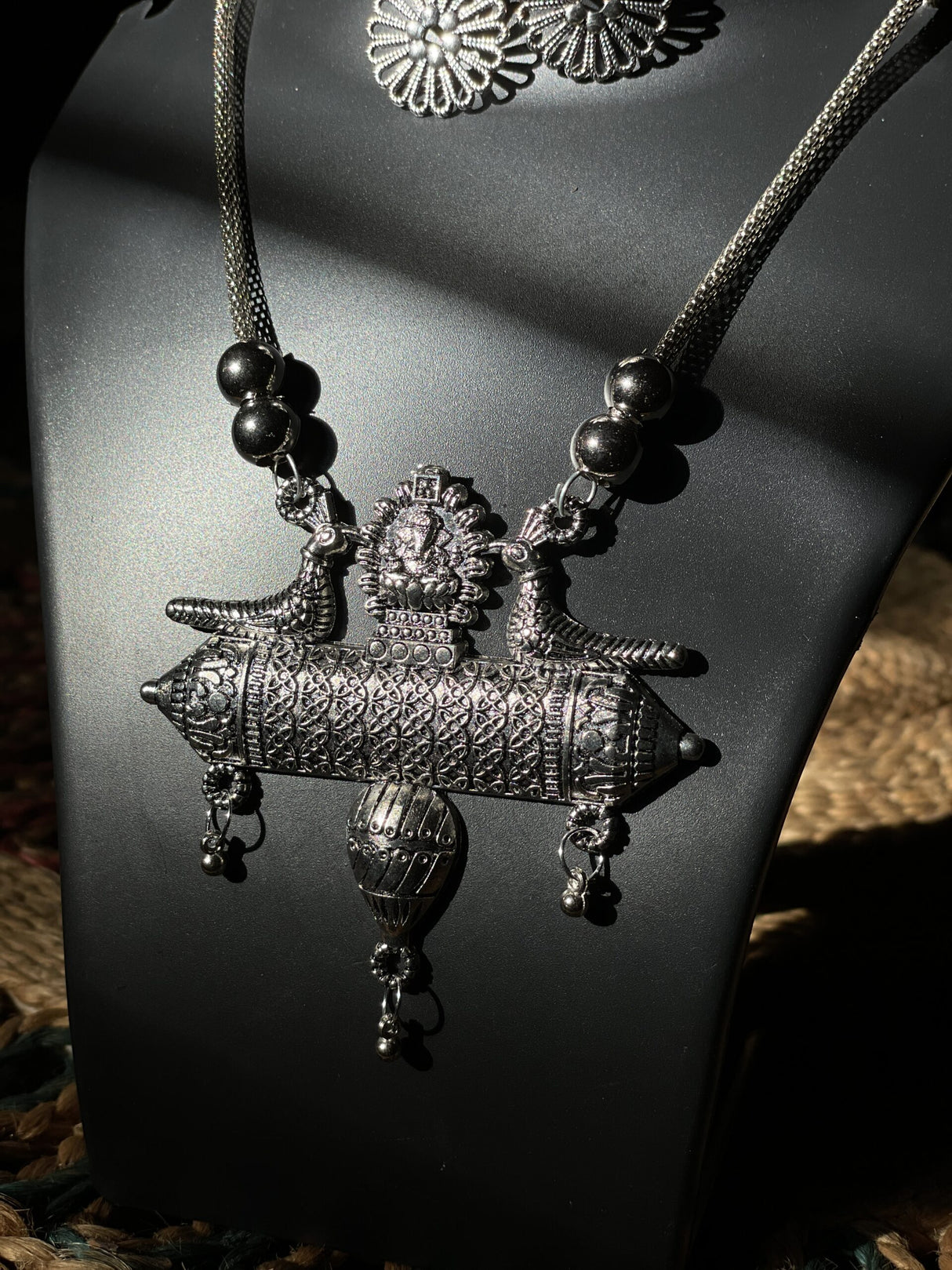 Vajra Gaatha Tribal Necklace – Divine Deity & Peacock Motifs in Oxidized Silver