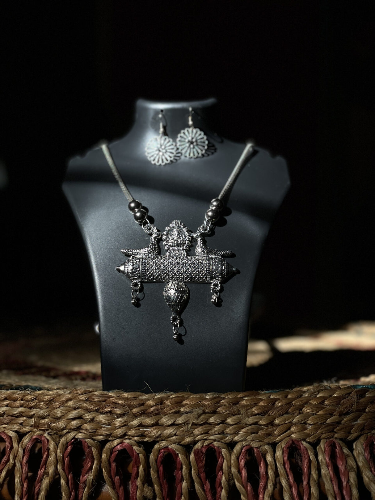 Vajra Gaatha Tribal Necklace – Divine Deity & Peacock Motifs in Oxidized Silver