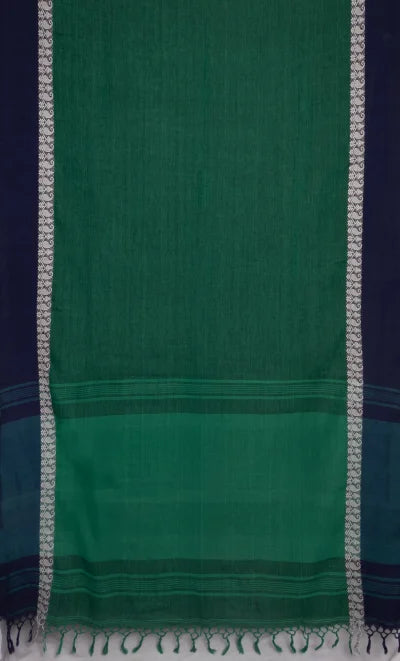 Handwoven Tangail Cotton Saree – Emerald Green