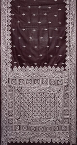 Kantha Silk Saree – Chocolate Brown