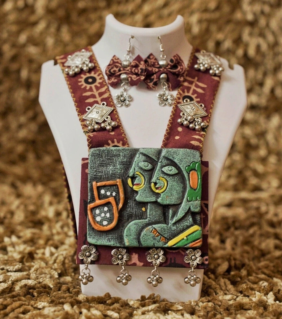Premrang Tribal Love Necklace Set – Handloom Tribal Romance with Oxidized Silver Charms
