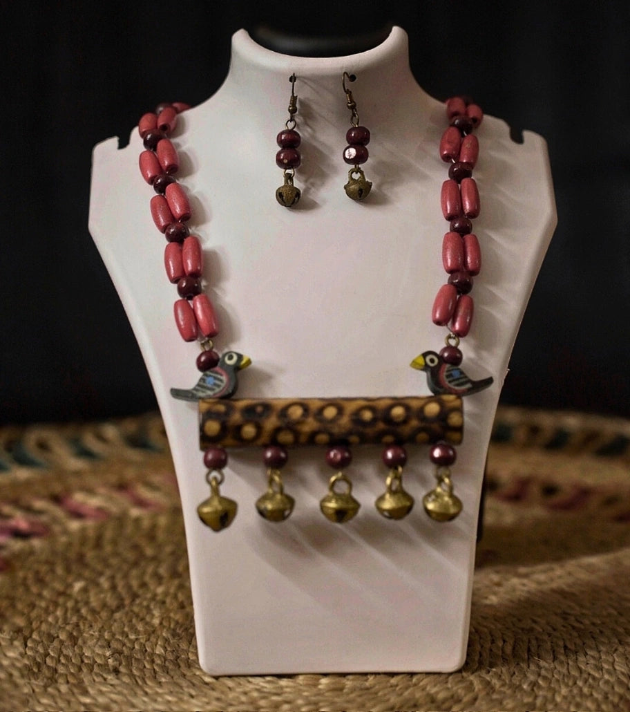 Jungle Rhythm Bamboo Chime Necklace Set – Handcrafted Tribal Art with Bell Danglers