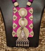 Tribal Essence Jute Cowrie Necklace Set – Magenta Edition | Handcrafted Tribal Necklace with Cowrie Shells & Oxidized Metal Pendant