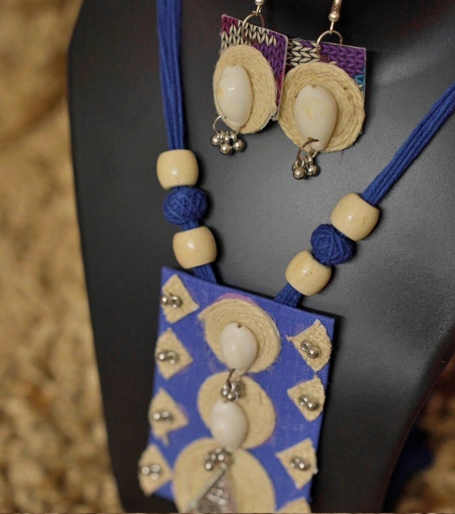 Tribal Essence Jute Cowrie Necklace Set – Magenta Edition | Handcrafted Tribal Necklace with Cowrie Shells & Oxidized Metal Pendant
