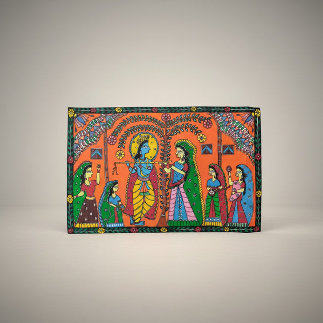 Handmade Madhubani Painting – Raas Scene | Mithila Art Traditional Indian Folk Wall Decor - Retail Maharaj