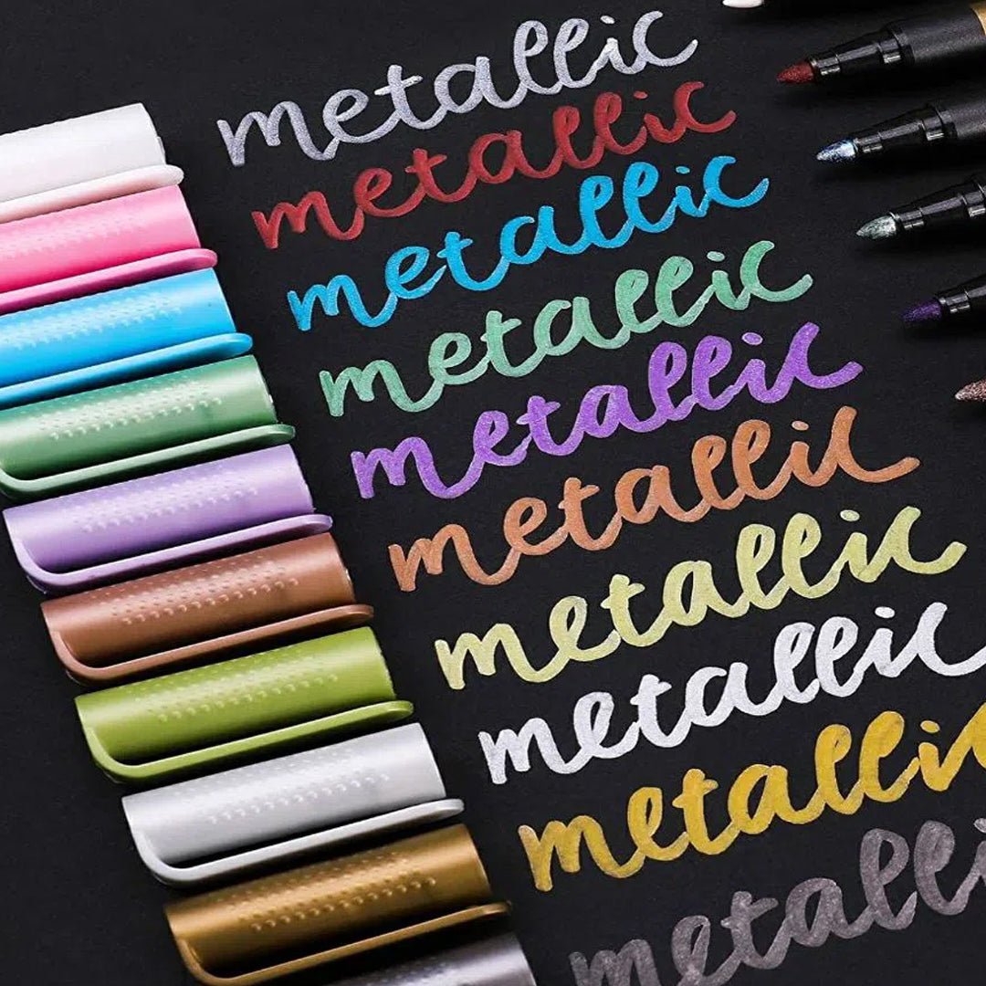 Keep-Smiling Metallic Color Pen Pack of 10 Water Based Metallic Ink Pens for Art Craft Writing Multi Surface Use