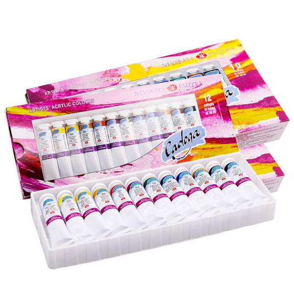 Ladoga Acrylic Colour Set of 18ml and 46ml Universal Artist Acrylics for Canvas Wood Paper and Decorative Painting