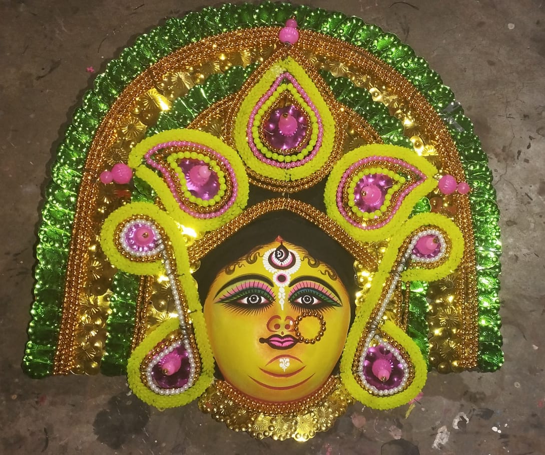 Rangmala Durga Mukhosh – Festive Goddess Durga Mask from Purulia Mukhosh
