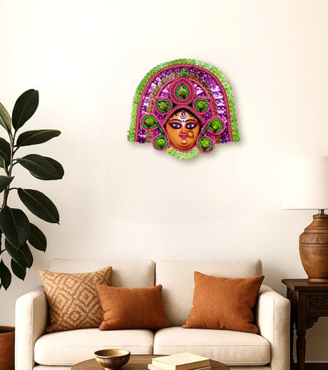 Divya Rāgini – Handcrafted Pink Devi Mukhosh (Purulia Chhau Mask by Sanju Shil) - Retail Maharaj
