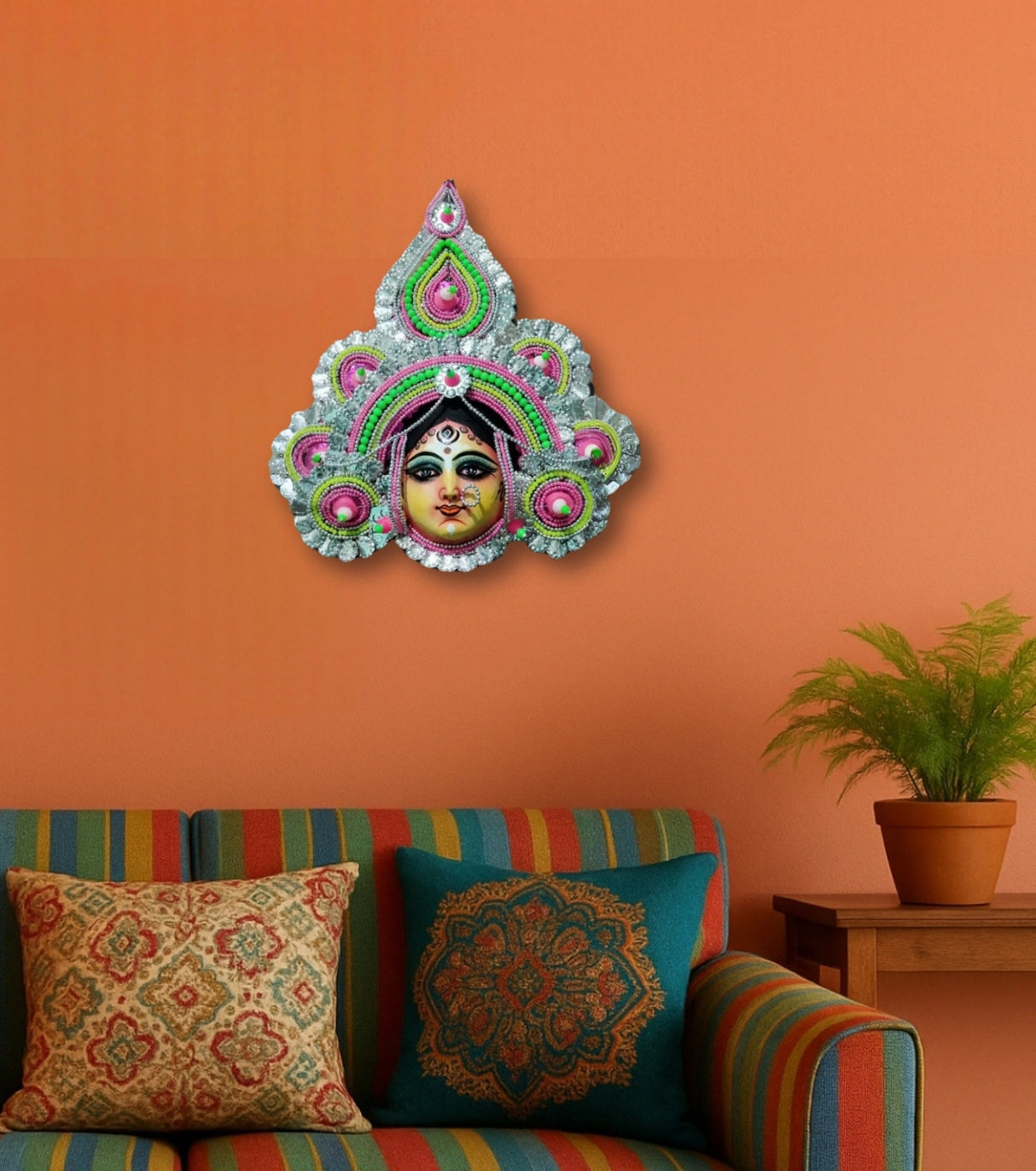 Shubhrangini – The Silver Radiance Mukhosh – Purulia Chhau Mask of Divine Femininity