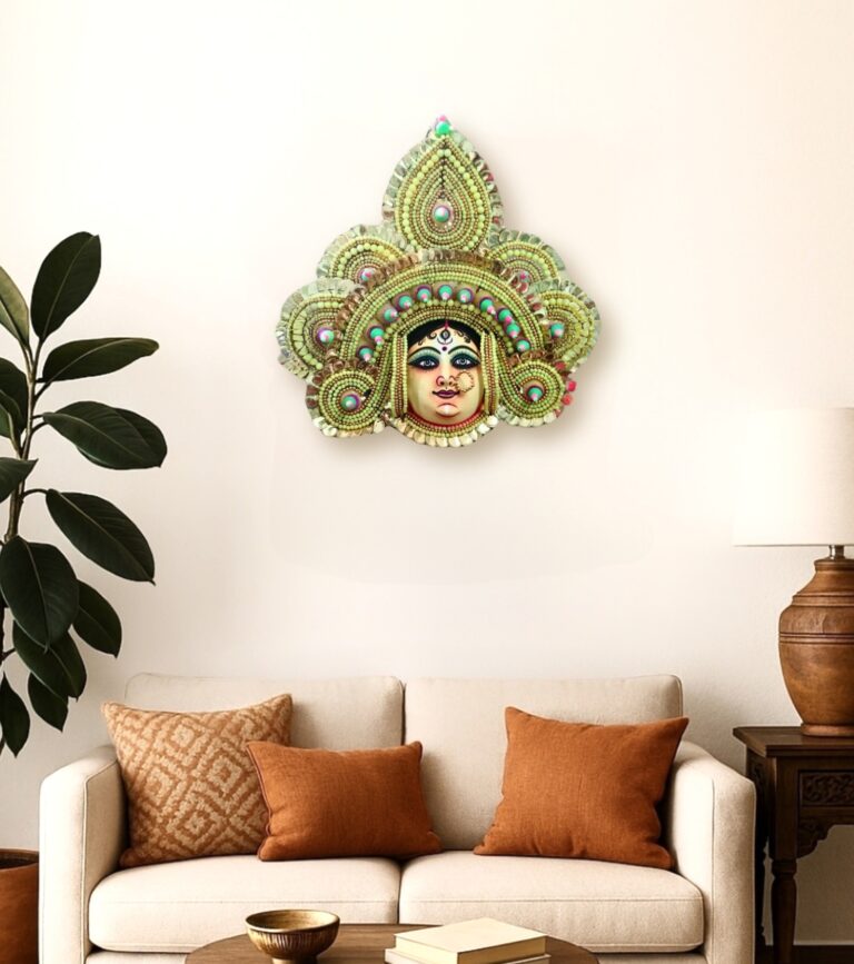 Raahr Shringar – Golden Devi Mukhosh – Handcrafted Purulia Folk Art Mask - Retail Maharaj