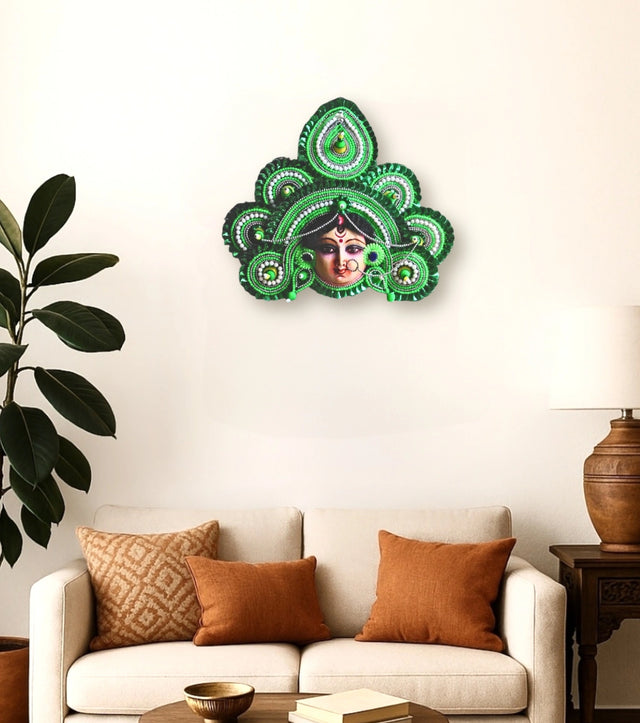 Raahr HaritDevi: The Verdant Vision Mukhosh | Traditional Purulia Chhau Mask | Folk Art for Growth & Harvest - Retail Maharaj