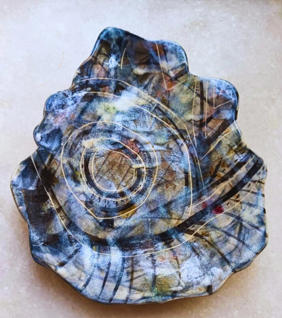 Porcelain Bowl with Hand-Swirled Cobalt Glaze – Tapas Plate