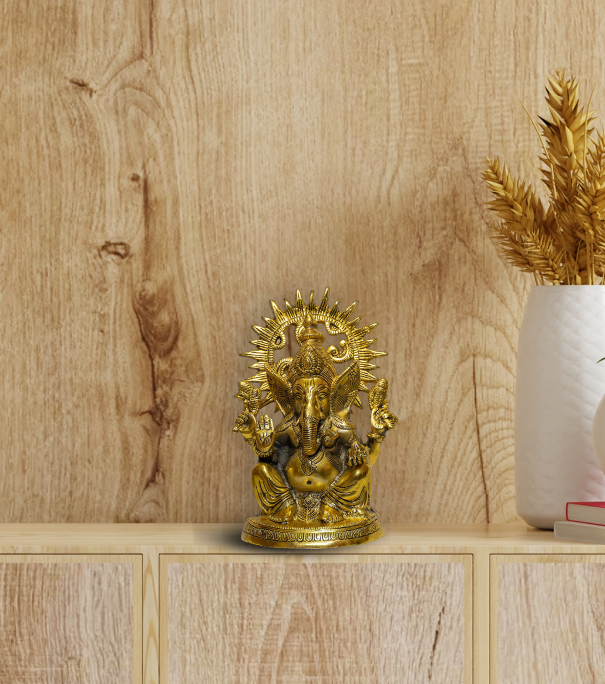 Lord Ganesha in Brass with Antique Finish – Traditional Pose Statue for Spiritual & Home Décor