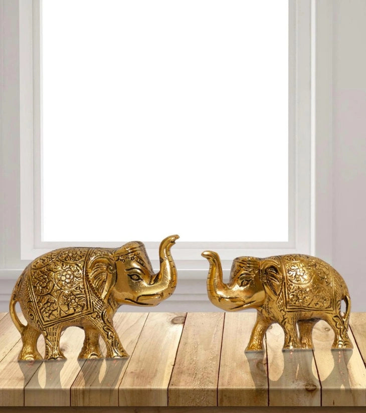 Elephant Pair in Brushed Brass – Handcrafted Decorative Set for Home & Office Décor