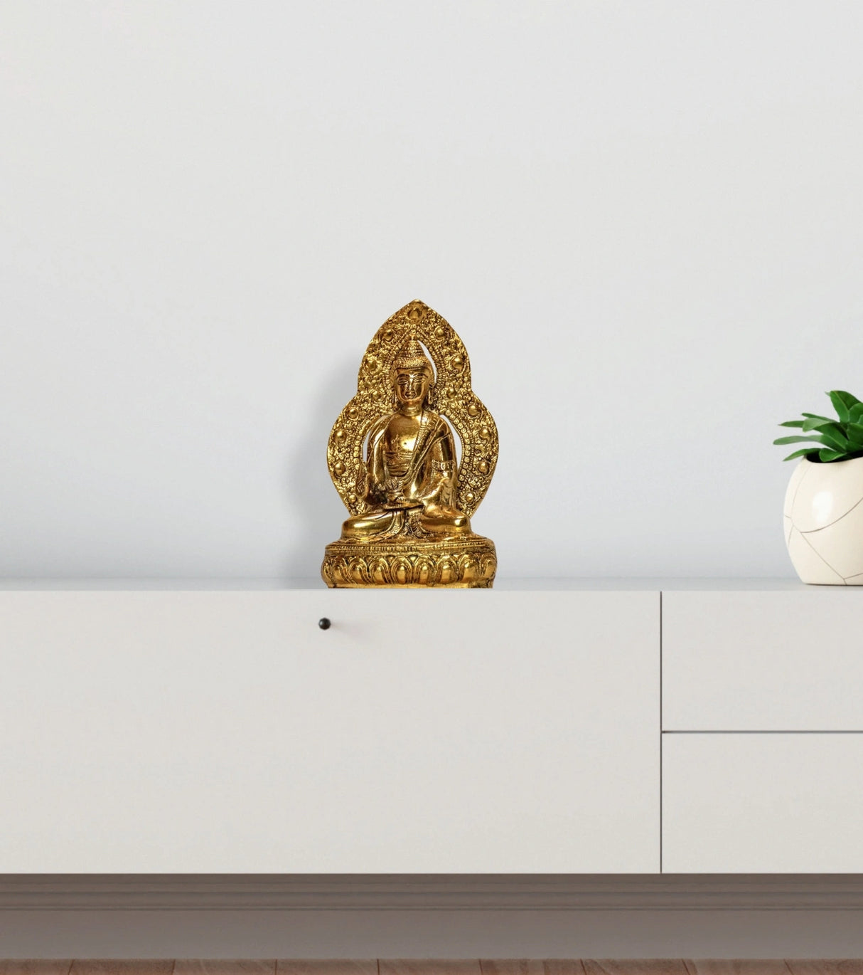 Buddha Idol in Golden Alloy Metal – Meditation Masterpiece, Dhyana Mudra Statue for Home Decor & Meditation Spaces