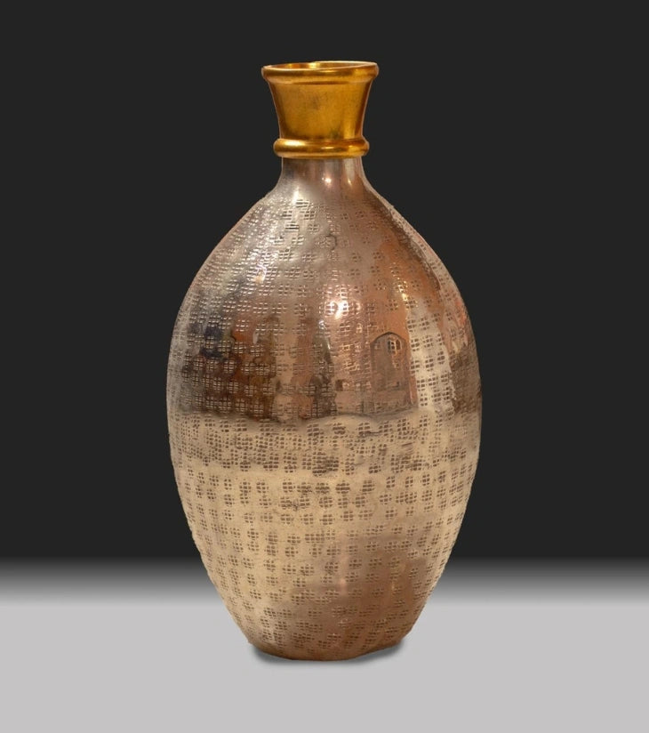 Vase with Antique and Shining Metal Finish – Elegant Decorative Piece with Golden Rim for Home & Office Décor