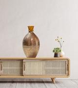 Vase with Antique and Shining Metal Finish – Elegant Decorative Piece with Golden Rim for Home & Office Décor