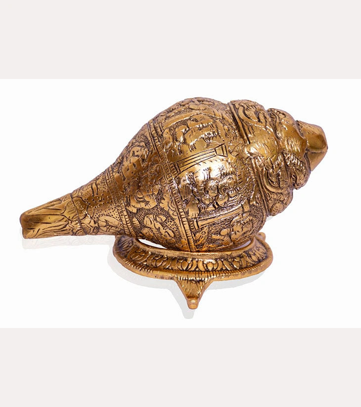 Divine Panchajanya in Alloy Metal with Antique Finish – Spiritual Conch for Pooja Rooms & Gifting