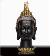 Buddha Head Sculpture in Black & Gold Alloy – Intricate Matte Black Finish with Lotus Base for Meditation & Home Décor