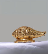 Conch with Divine Carvings in Antique Gold-Finish Alloy – Spiritual Decoration for Pooja Rooms & Festive Gifting