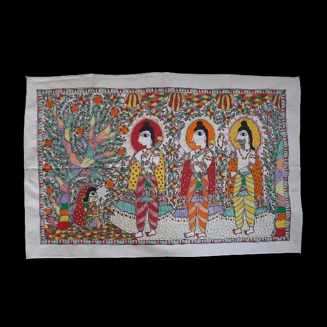 Ram Vanvas Handpainted Madhubani Painting – Ramayana Forest Exile Scene in Mithila Folk Art (37.5 x 25 inch) | Spiritual Wall Décor for Temple & Home - Retail Maharaj