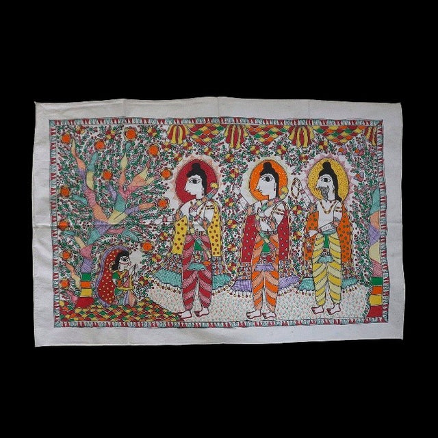 Ram Vanvas Handpainted Madhubani Painting – Ramayana Forest Exile Scene in Mithila Folk Art (37.5 x 25 inch) | Spiritual Wall Décor for Temple & Home - Retail Maharaj