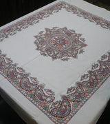 Madhubani Mandala Handpainted Tablecloth – Traditional Folk Art Dining Table Cover with Floral & Paisley Motifs (60 x 52 inch) | Ethnic Indian Home Décor - Retail Maharaj