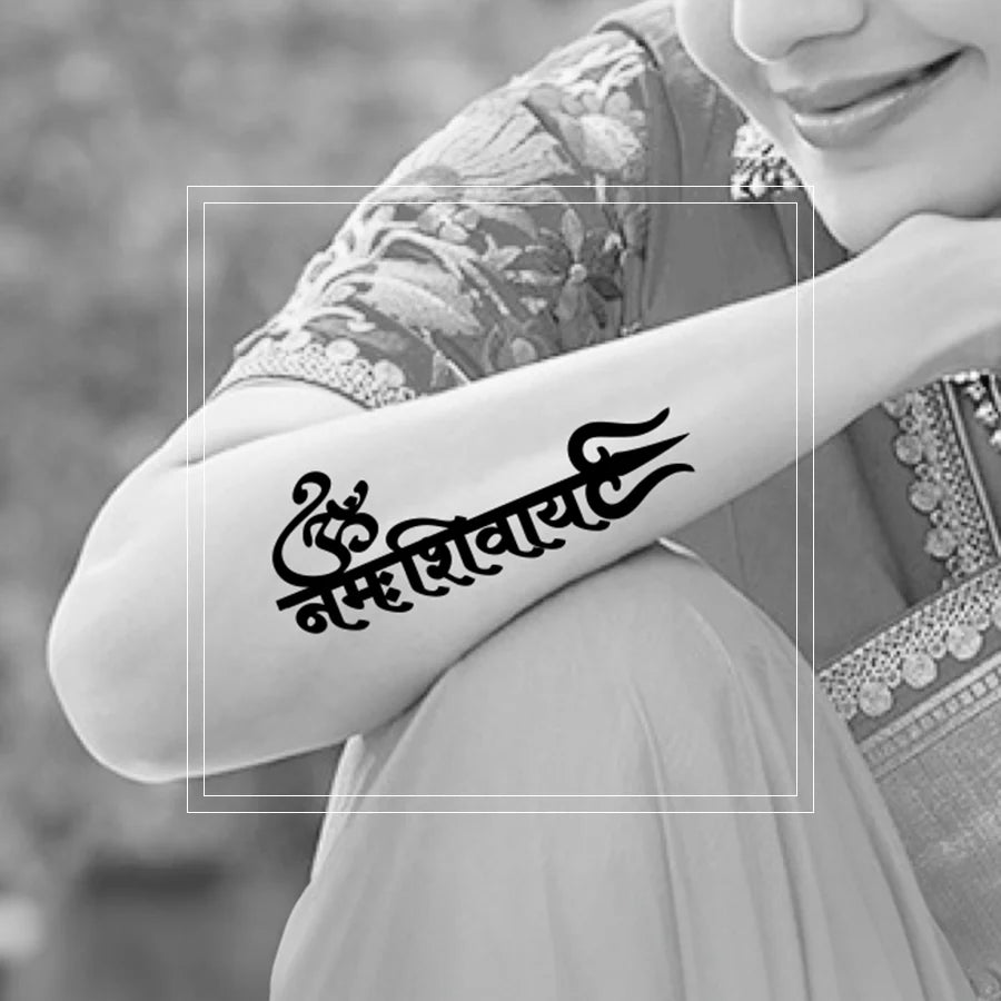 Temporary Tattoo - Om Namah Shivay Trishul