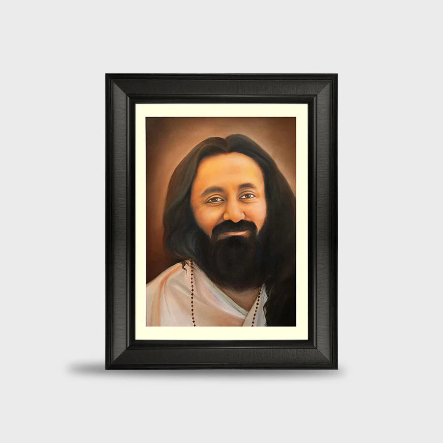 Oil Painting Print of Gurudev – 12 x 16 Inches with Black Frame (Pre-Order)